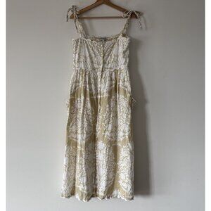 Juliet Dunn Women’s Dress Sandstone Palladio Print Tie Size 1 cottage Boho FLAW